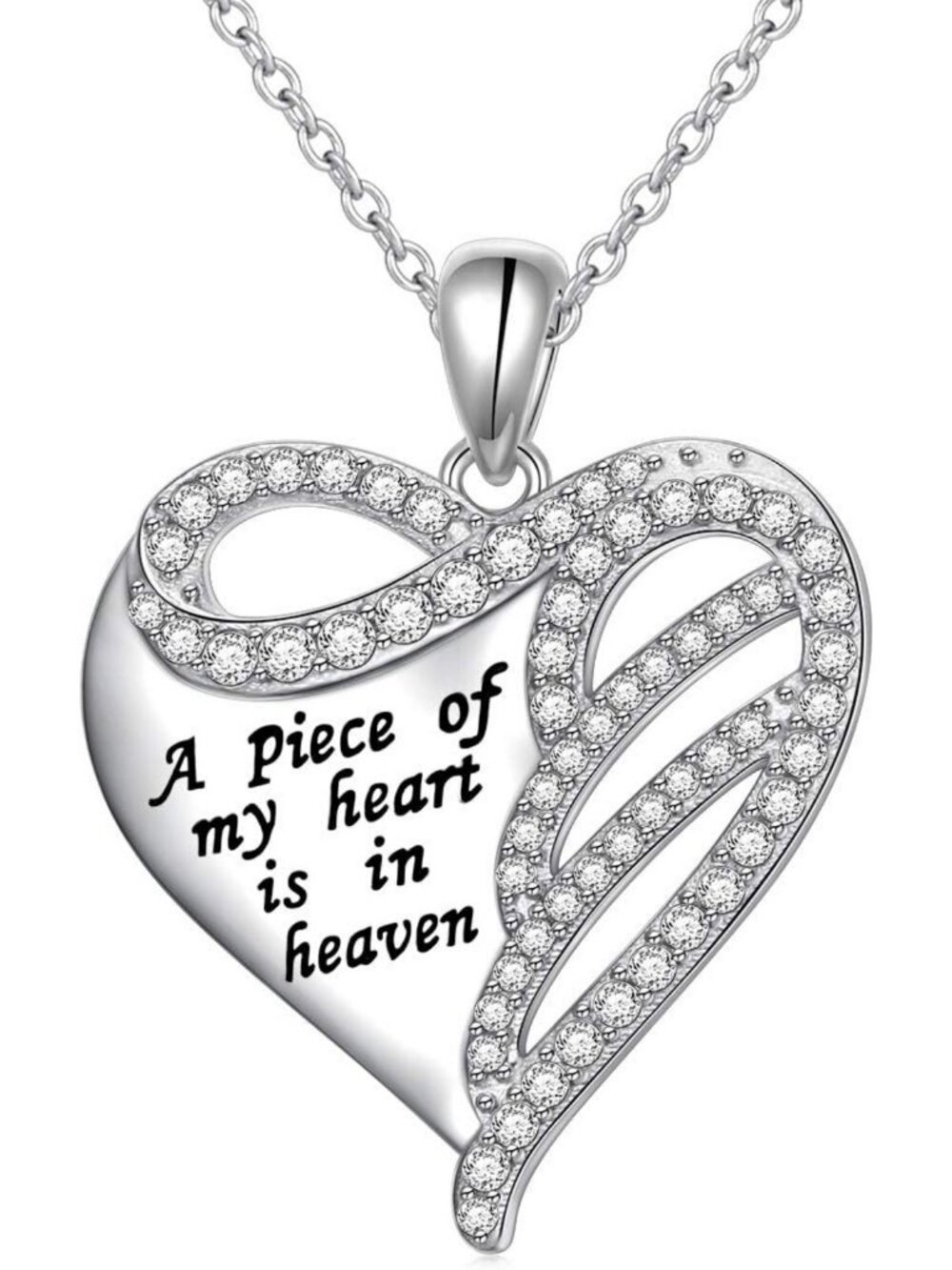 Sterling Silver Angel Wing Memorial Necklace - Heart Keepsake Pendant for